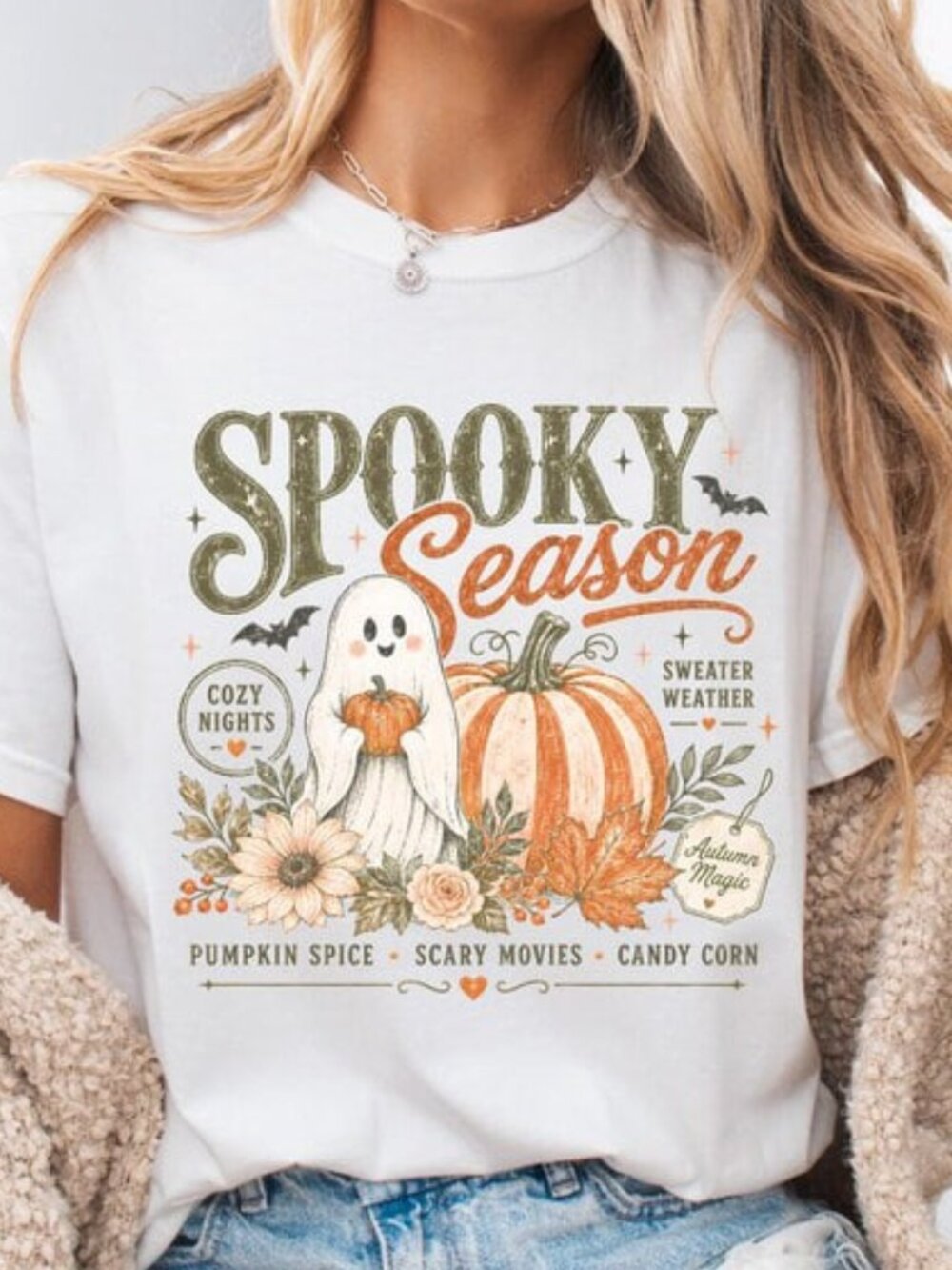 Graphic Spooky Season Ghost Shirt, Cute Halloween Ghost Tee